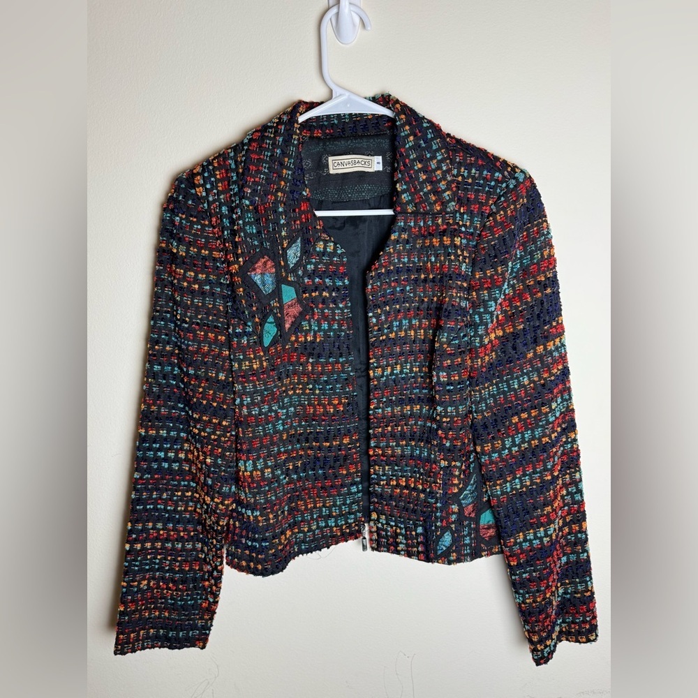 Women's Vintage Colorful Woven Zip Blazer Y2K Business Casual